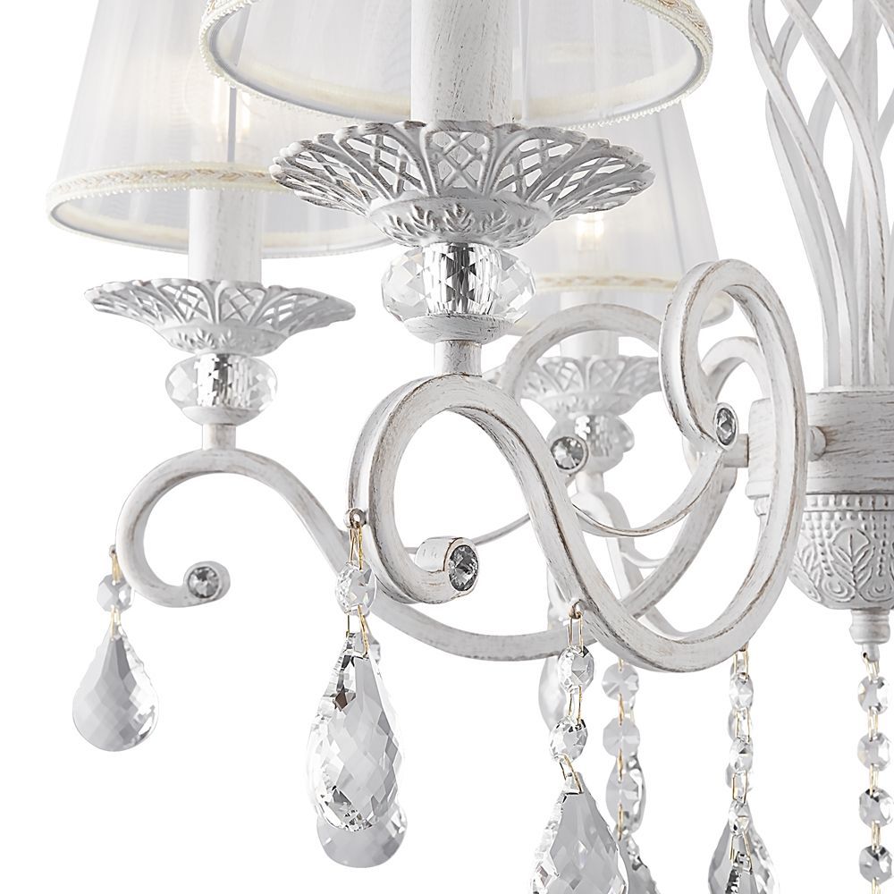 Candelabru rotund cu inaltime reglabila din Organza Alb cu 6 becuri D63xH116cm Grace