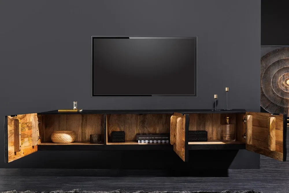 Comoda TV suspendata din Lemn de mango Negru L160xH33cm GOLDEN SUNSET