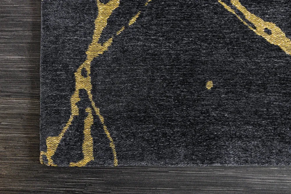 Covor din Poliester Negru/Auriu L240cm Marble