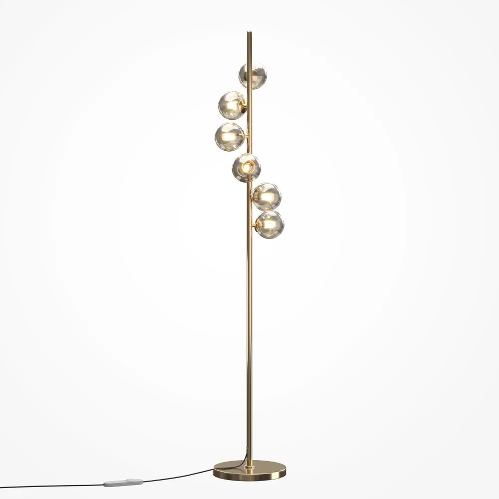 Lampa de podea din Metal Auriu si Sticla Maro Cognac H150xD25cm Dallas