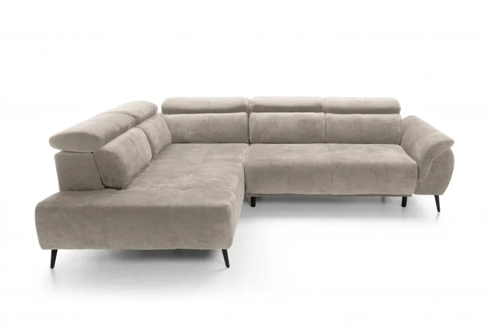 Coltar extensibil electric tapitat cu Chenille Bej cu lada depozitare Genova II
