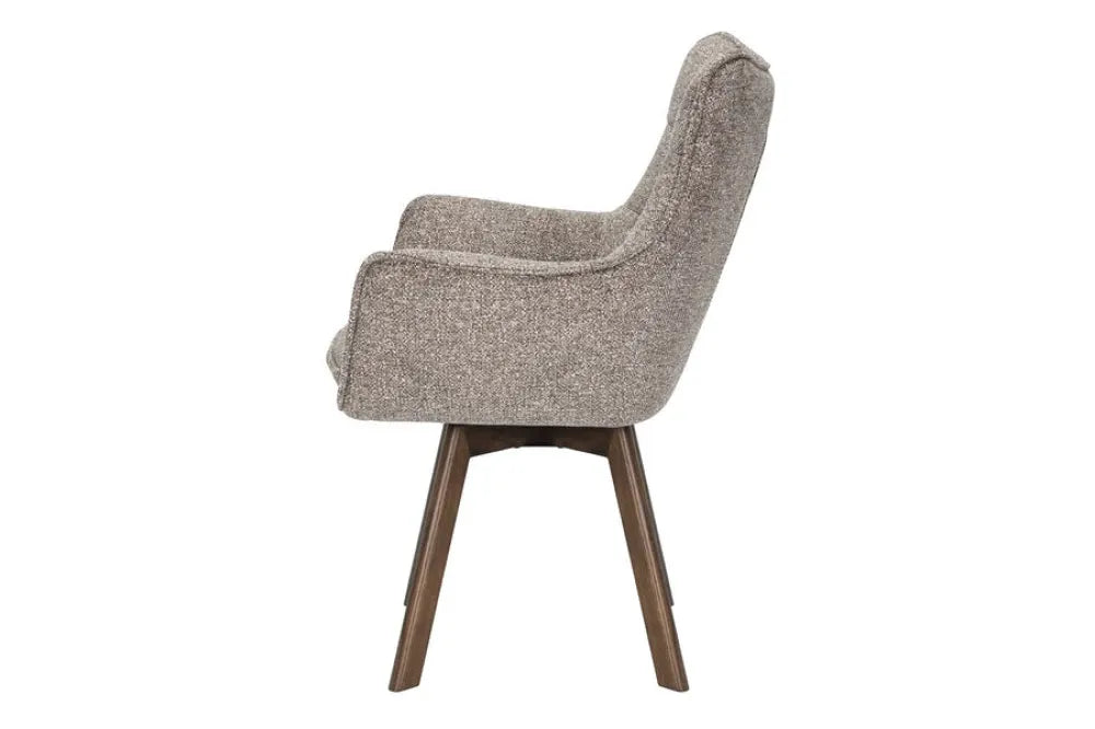 Set 2 scaune rotative tapitat cu Stofa Gri taupe si picioare din Lemn de stejar Maro H94xL58xA64cm THOR