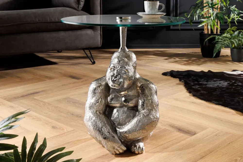 Masuta laterala din Sticla securizata Transparent si Metal Argintiu D45xH51cm Kong