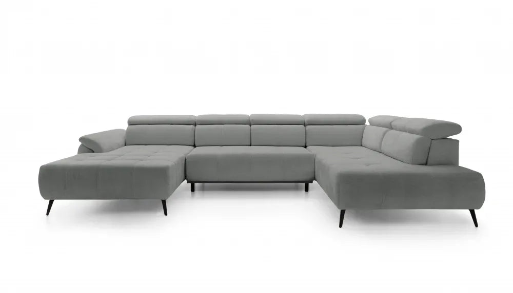 Coltar extensibil electric In forma de U  tapitat cu Chenille Gri deschis cu lada depozitare Genova III