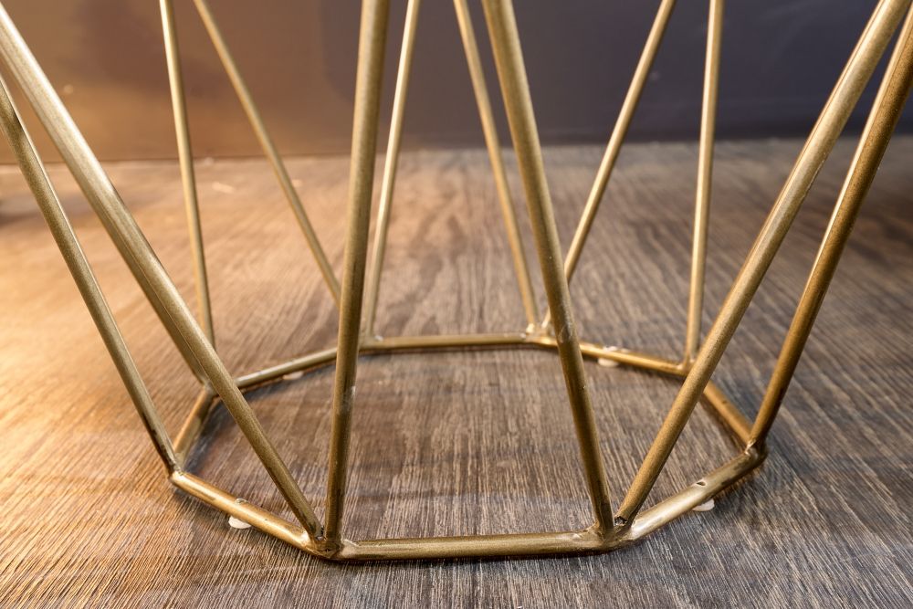 Masuta de cafea Hexagonala din Marmura si Metal Verde/Auriu L50xH50cm Diamond