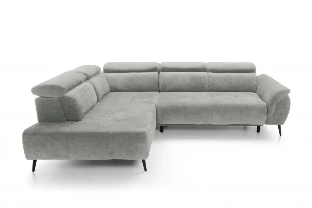 Coltar extensibil electric tapitat cu Chenille Gri deschis cu lada depozitare Genova II