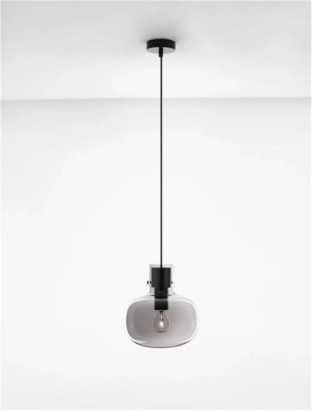 Pendul structura din Metal Negru si abajur din Sticla Fumuriu H228xL22cm IP20 CINZIA