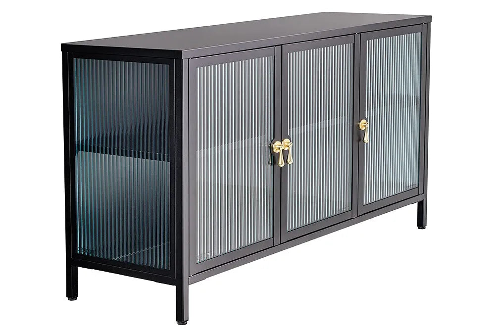 Comoda din Metal Negru si Metal/Sticla securizata Negru/Transparent L105xH70cm AMSTERDAM