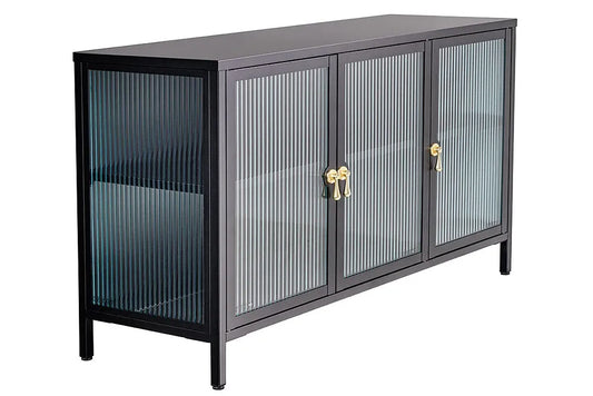 Comoda din Metal Negru si Metal/Sticla securizata Negru/Transparent L105xH70cm AMSTERDAM