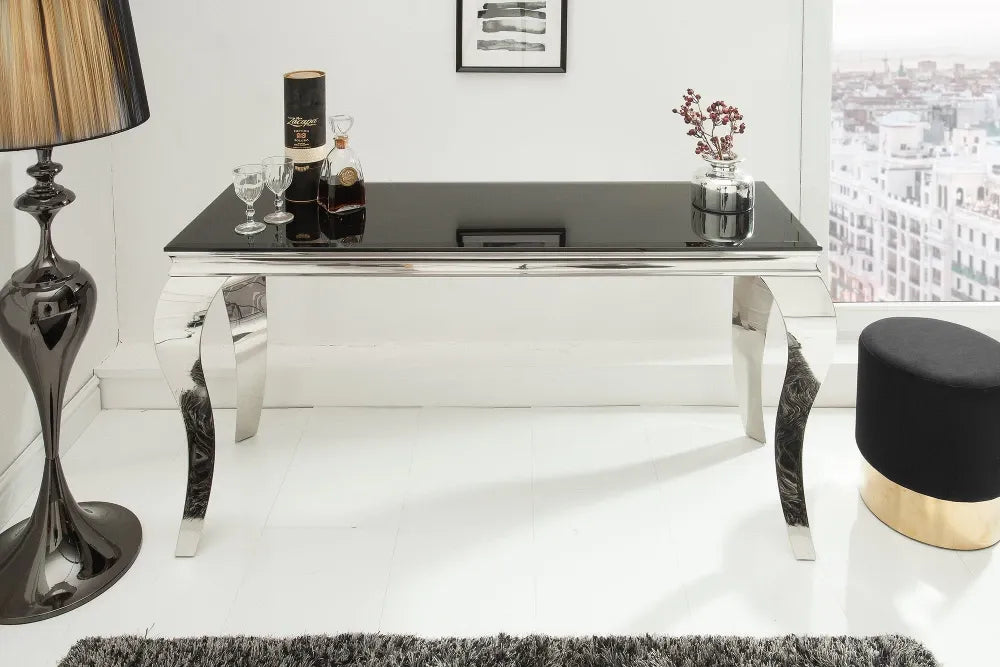 Consola din Sticla securizata Negru si Otel inoxidabil Argintiu L144xH75cm MODERN BAROCK