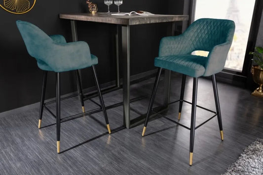 Scaun de bar tapitat cu Catifea Turcoaz petrol cu picioare din Metal Negru/Auriu H104xL51xA60cm Paris