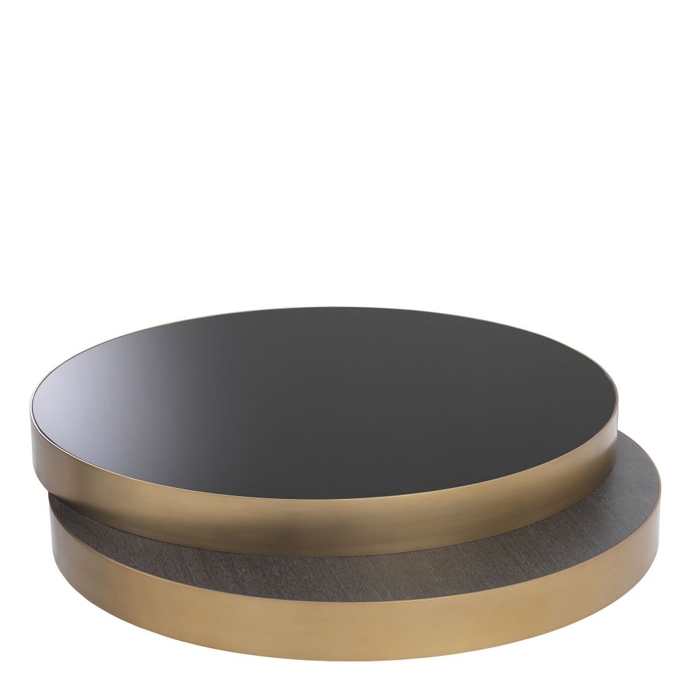 Masuta de cafea Rotunda din Furnir de stejar si Sticla securizata Negru L140xH29cm Griffith