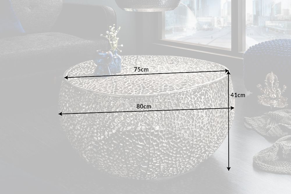 Masuta de cafea Rotunda din Metal Argintiu D80xH41cm Leaf