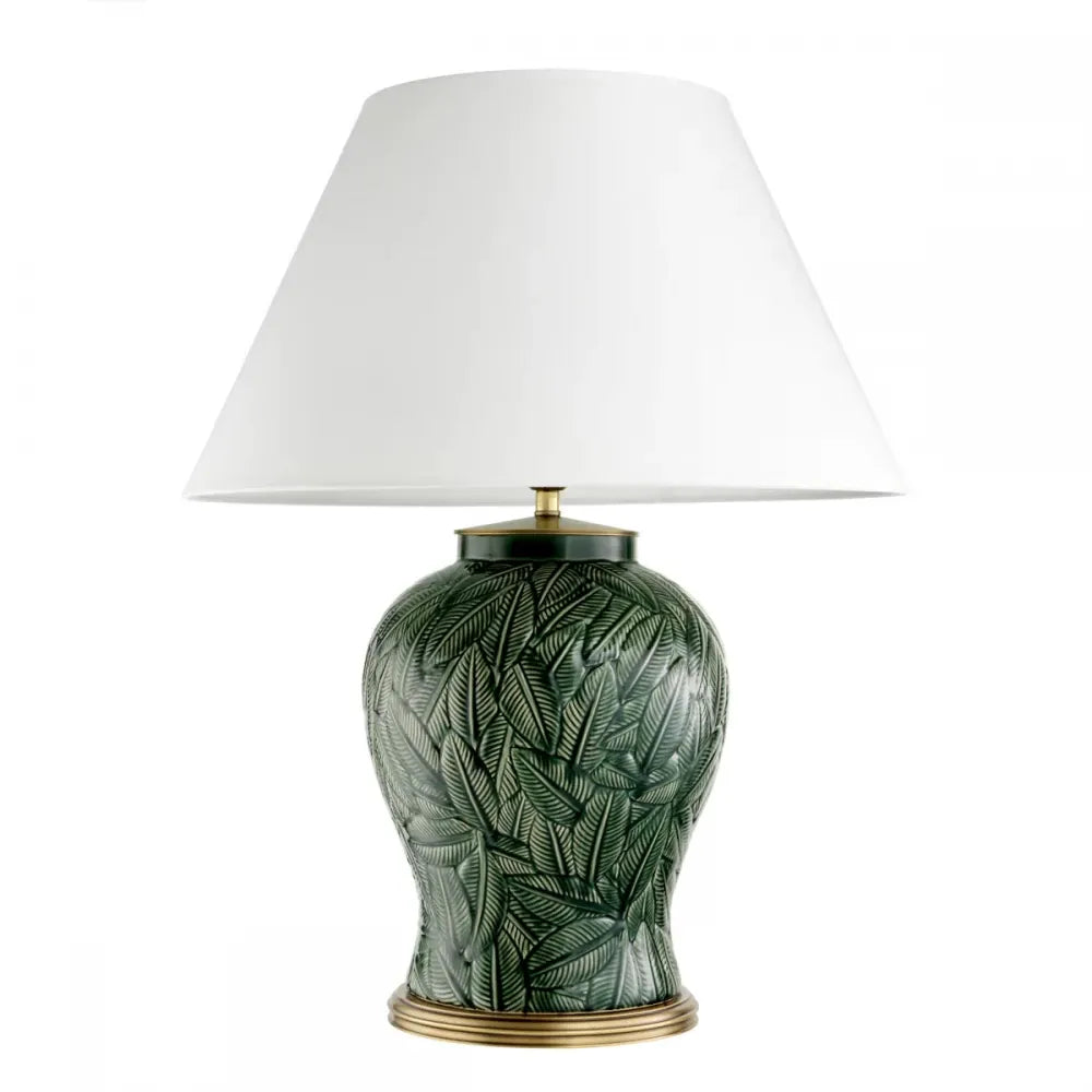 Veioza din Metal/Ceramica Alama/Verde si Textil Alb H85xD65cm Cyprus Eichholtz
