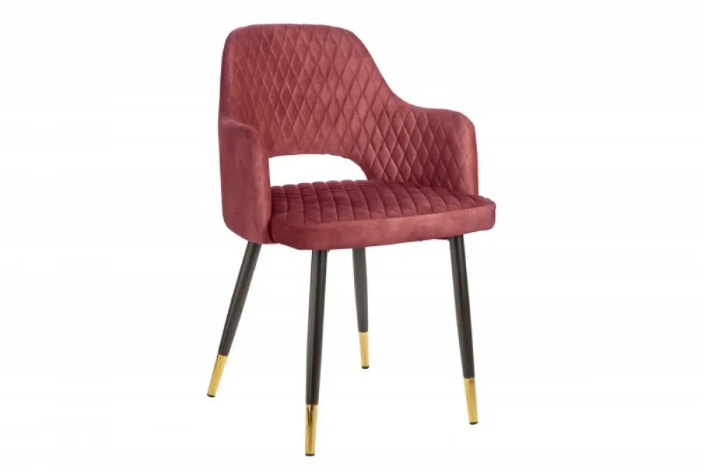 Scaun tapitat cu Catifea Rosu cu picioare din Metal Negru/auriu H81xL56xA57cm Paris