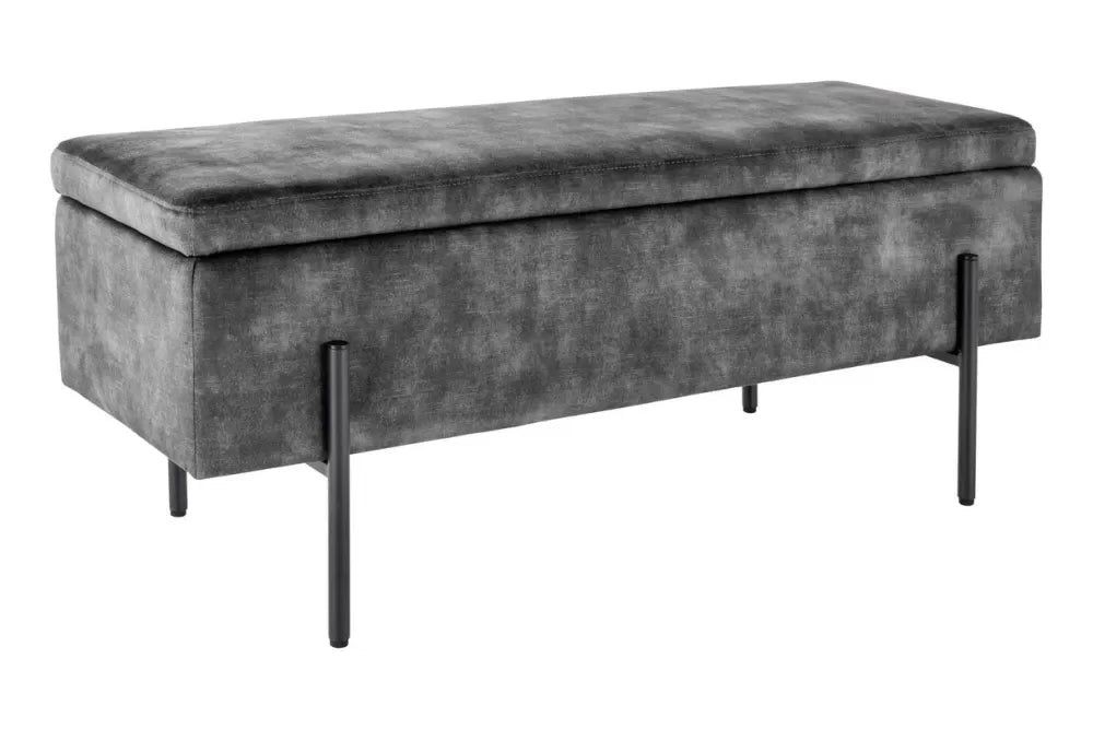 Bancheta cu spatiu de depozitare din Metal Negru si Catifea Gri H46xL100cm Loft