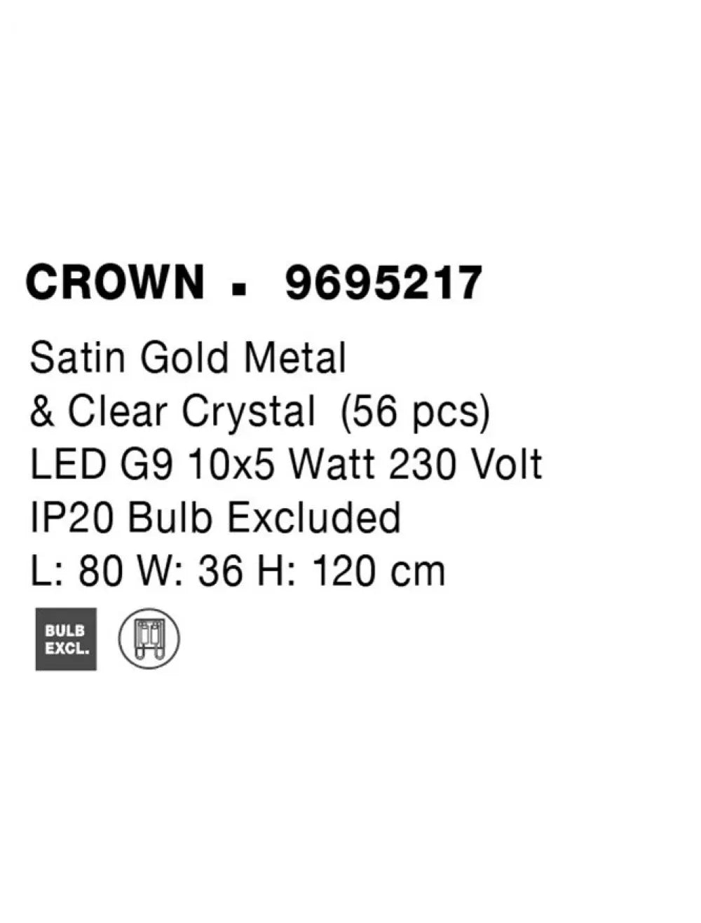 Candelabru structura din Metal Auriu si abajur din Cristal Transparent H120xL80cm IP20 CROWN