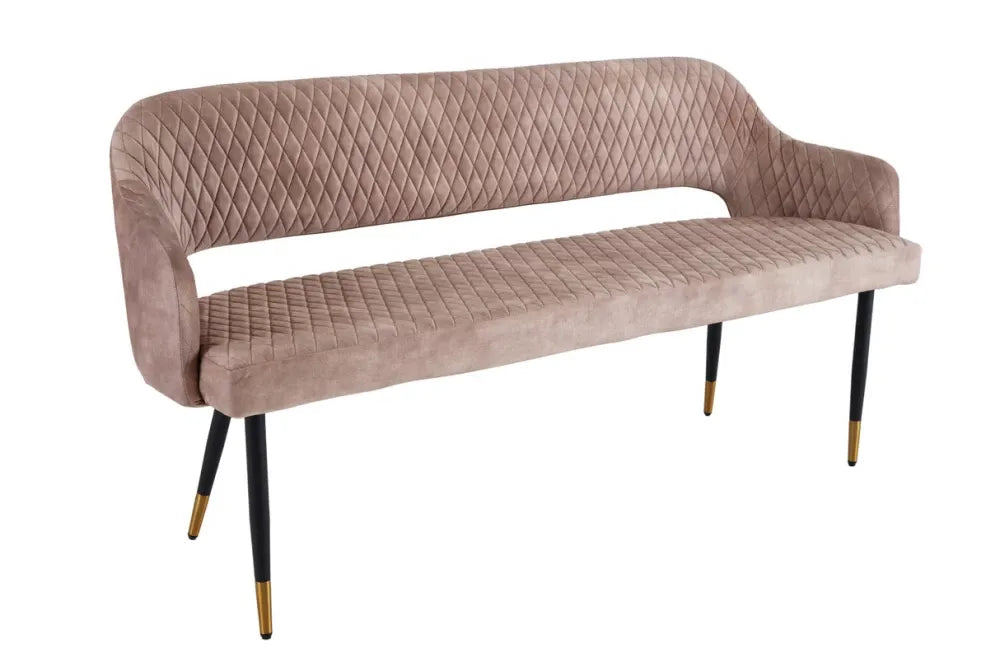 Banca din Metal Negru/Auriu si Catifea Grej H82xL162cm Paris