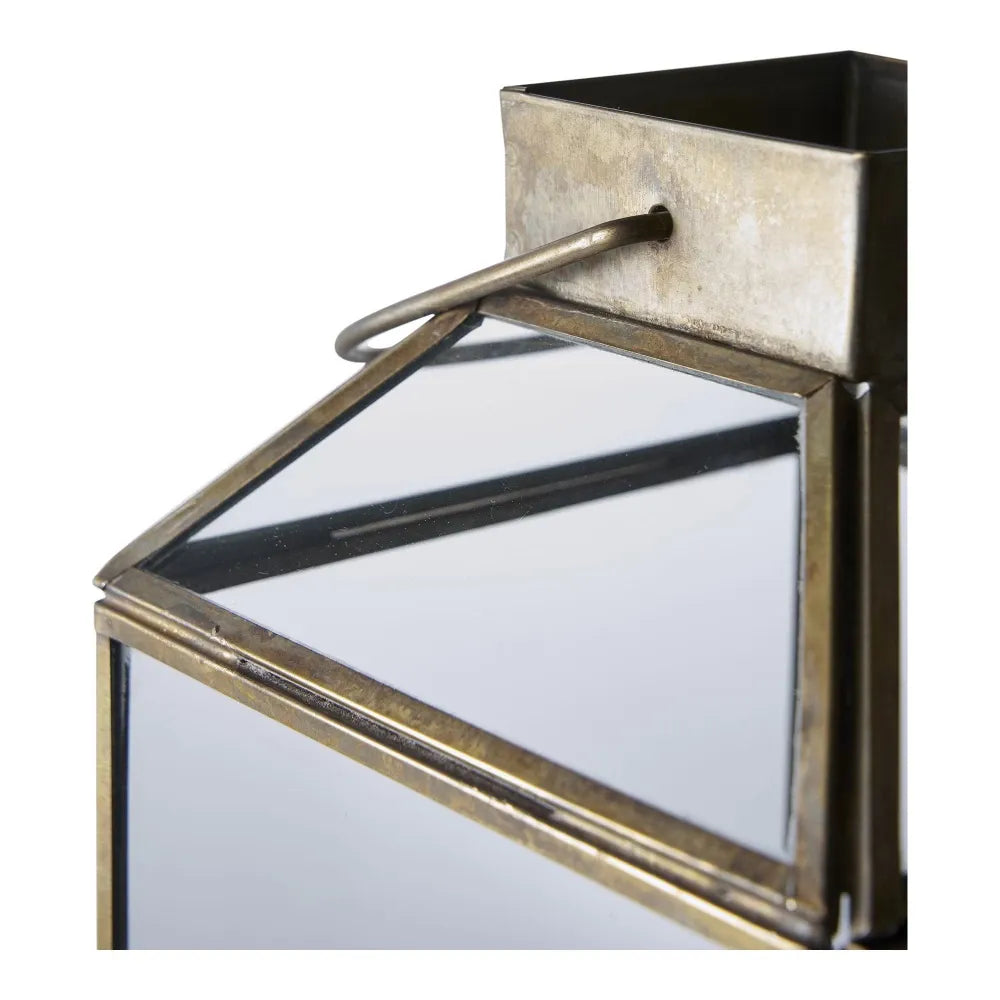 Felinar din Metal/Sticla Alama antichizata/Transparent H35xL13,5cm Mysore