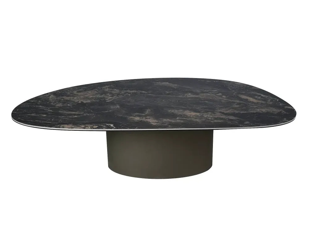 Masuta de cafea din Metal Cupru si Sticla securizata+Ceramica Negru cu efect de marmura L140xH38cm Bello