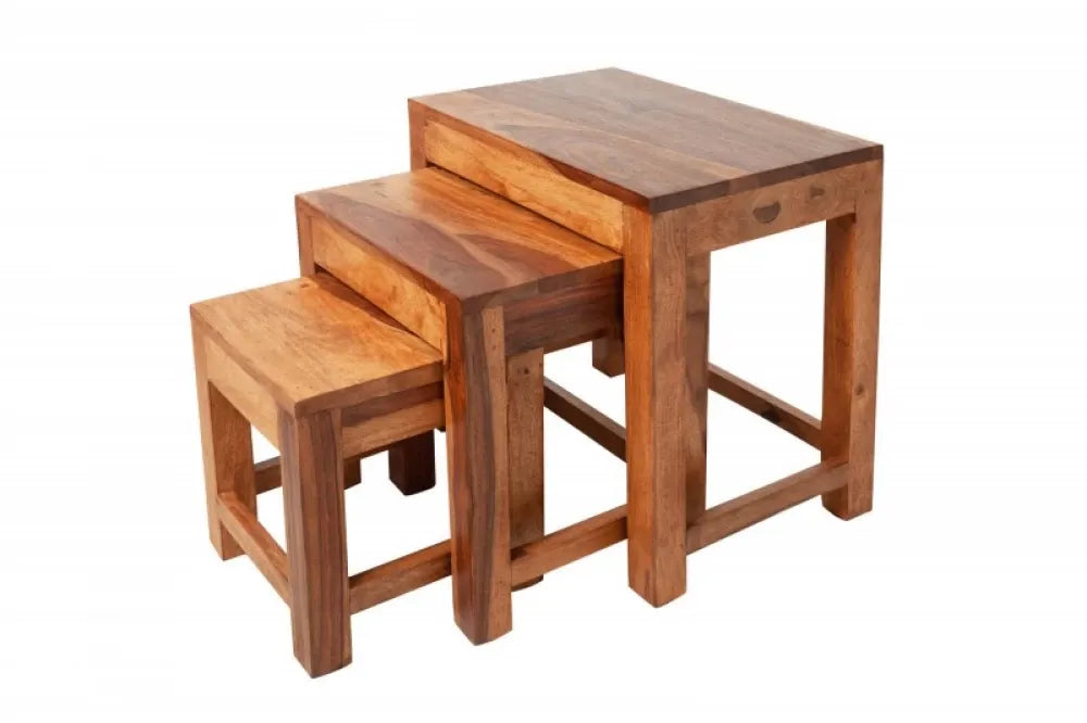 Set 3 masute de laterale Dreptunghiulare din Lemn masiv de sheesham Maro L25/35/45xH29/37/45cm Monsoon