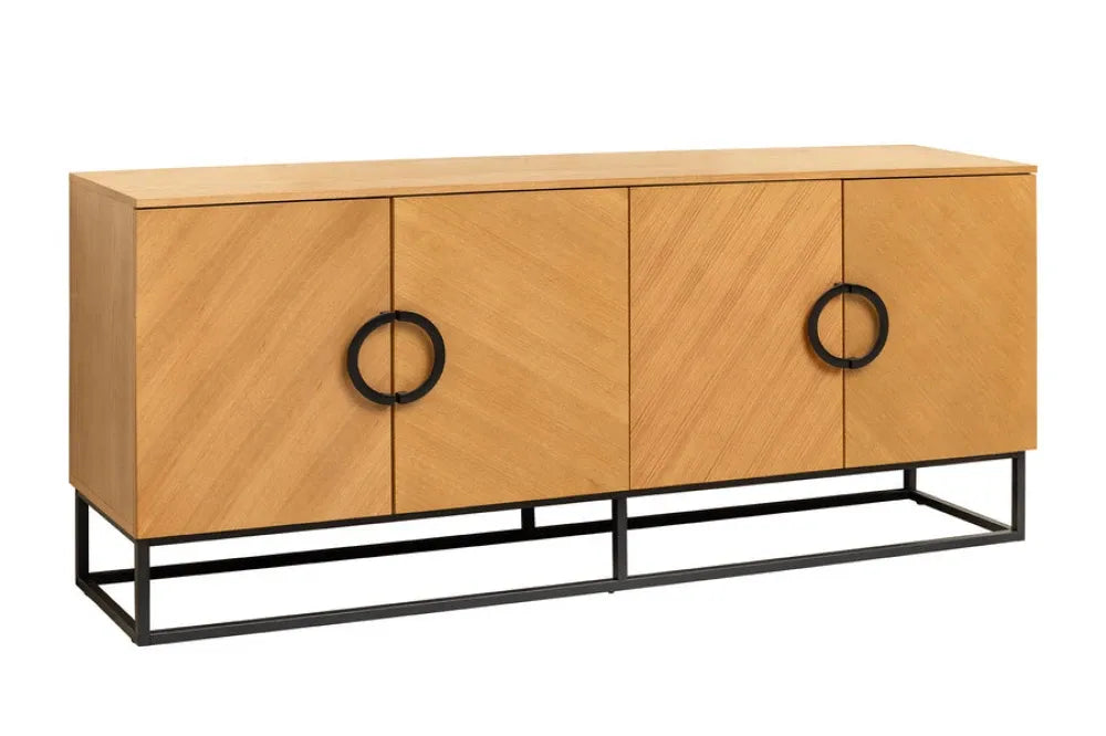 Comoda din MDF/Funir de stejar Maro si Metal Negru L180xH80cm GRANDEZZA