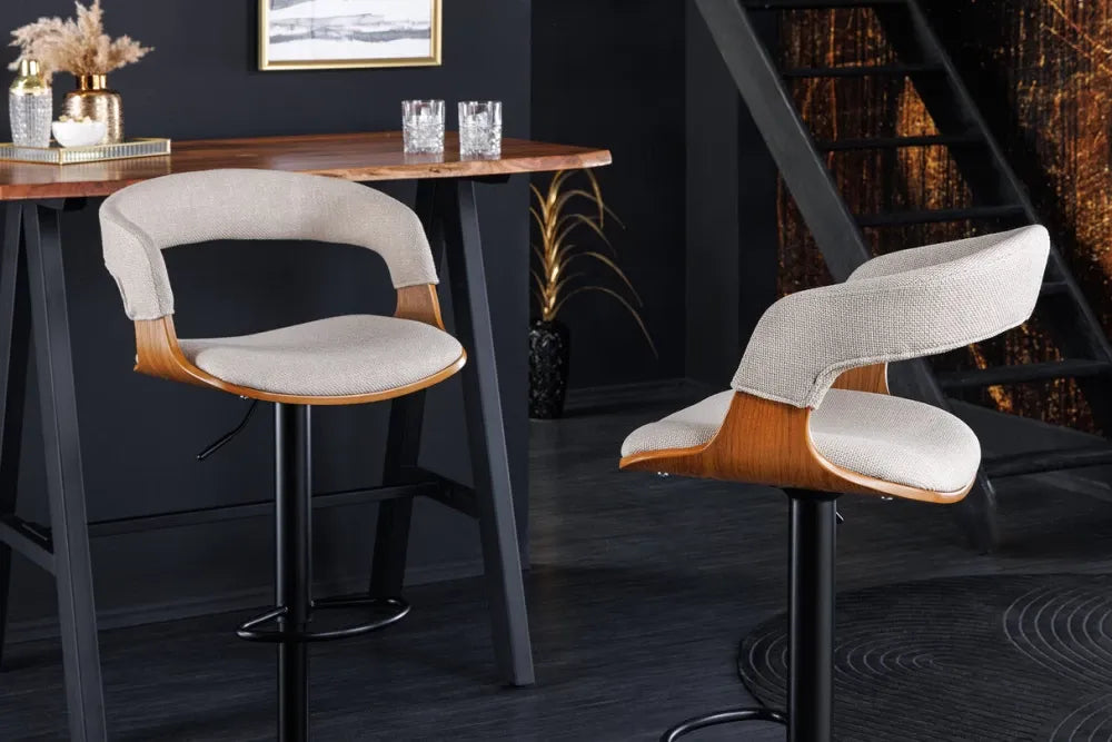 Scaun de bar din Metal Negru si Stofa Bej H81-110xL50cm Manhattan
