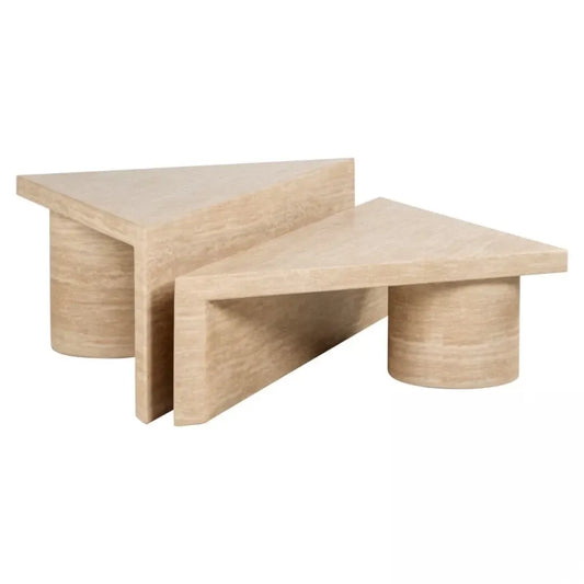 Set 2 masute de cafea Triunghiulara din Travertin artificial Bej L91xH40cm Fictus Richmond Interiors