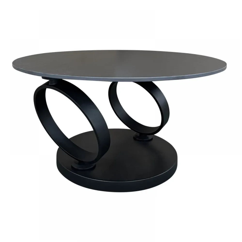 Masuta de cafea rotativa Rotunda din Ceramica Negru/Gri si Metal Negru D80xH44cm Dancing Rings