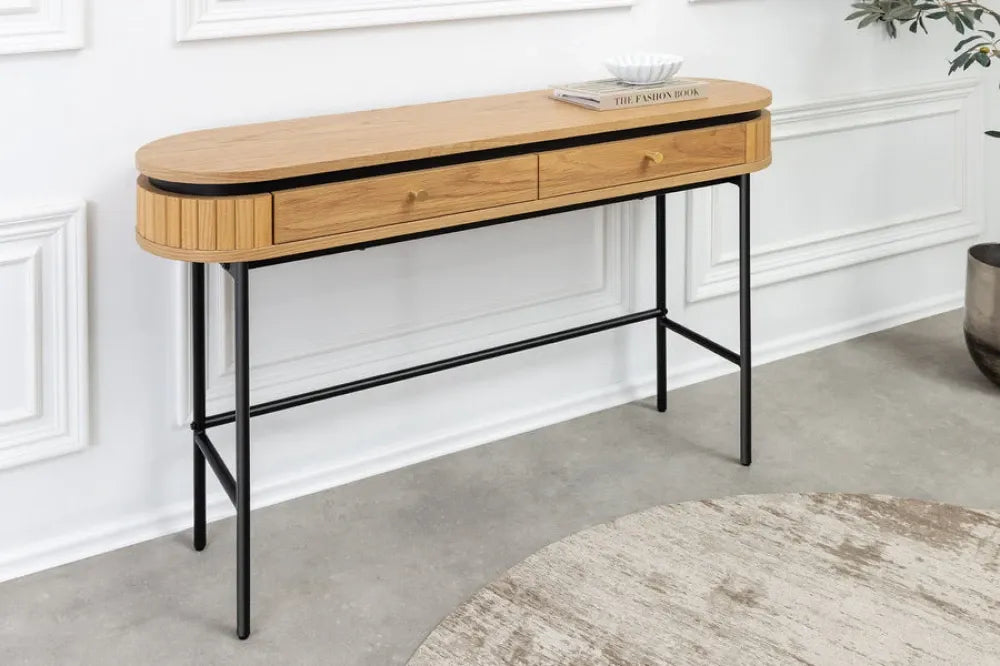 Consola din MDF/Furnir de stejar Maro si Metal Negru L120xH76cm ATELIER