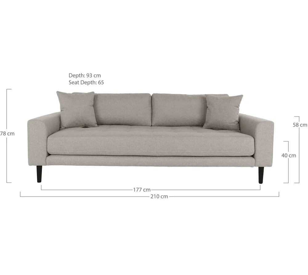 Canapea de 3 locuri cu picioare din lemn de fag negru tapitata cu Stofa Bej L210xH76cm Lido