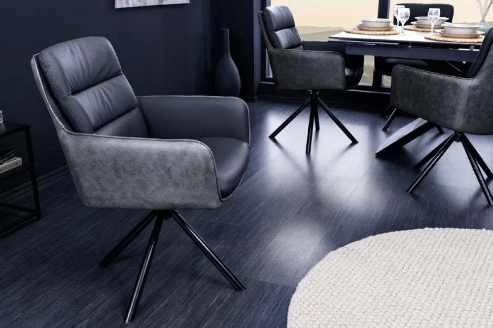 Scaun rotativ tapitat cu Piele naturala/Microfibra Albastru/Antracit cu picioare din Metal Negru H89xL58xA67cm Big George