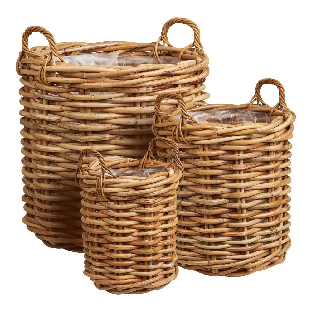 Set 3 cosuri din Ratan/Plastic Maro/Transparent H36/43/53xD38/50/62cm Burton