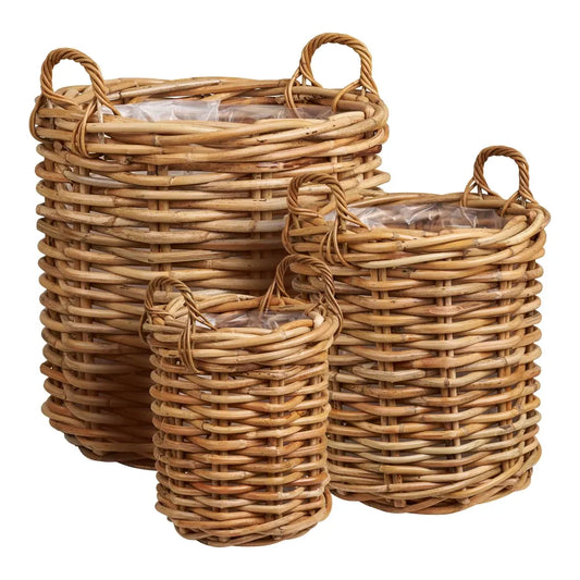 Set 3 cosuri din Ratan/Plastic Maro/Transparent H36/43/53xD38/50/62cm Burton