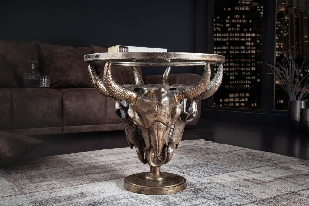 Masuta de cafea Rotunda din Sticla si Metal Transparent/Bronz D56xH53cm Matador