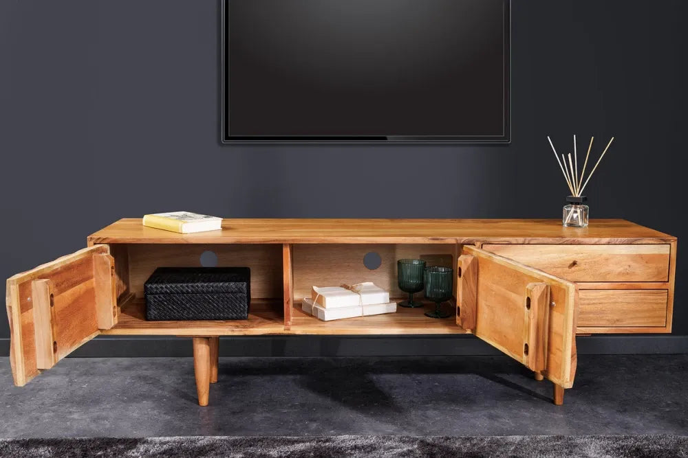 Comoda TV suspendata din Lemn de salcam Maro L145xH45cm ALPINE