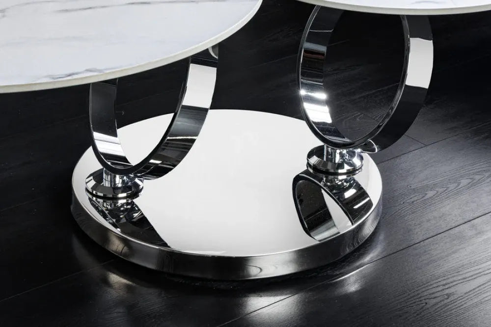 Masuta de cafea din Ceramica Alb si Metal Argintiu L135xH44cm DANCING RINGS
