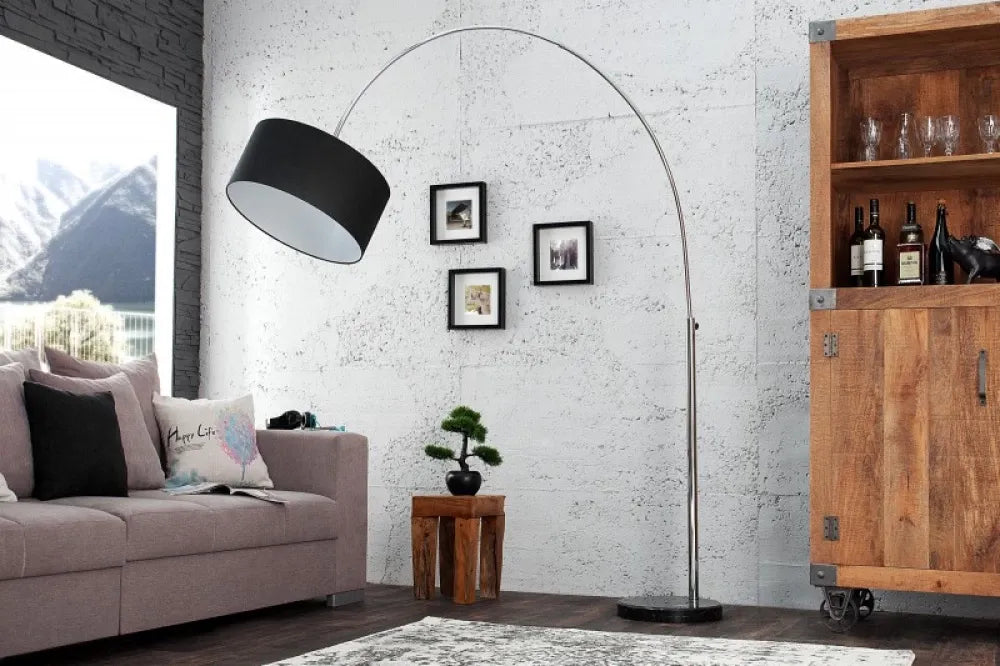Lampa de podea din Metal Argintiu si Textil Negru H170-200xL170-180cm Big Bow