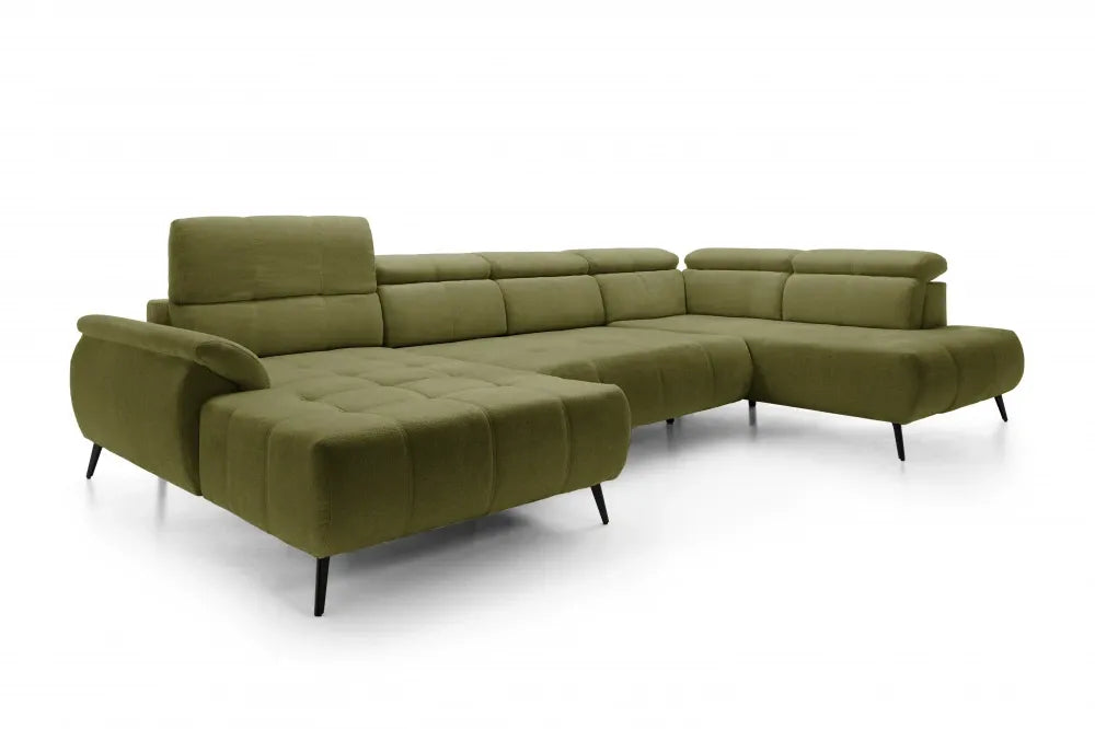 Coltar extensibil electric In forma de U  tapitat cu Chenille Verde cu lada depozitare Genova III