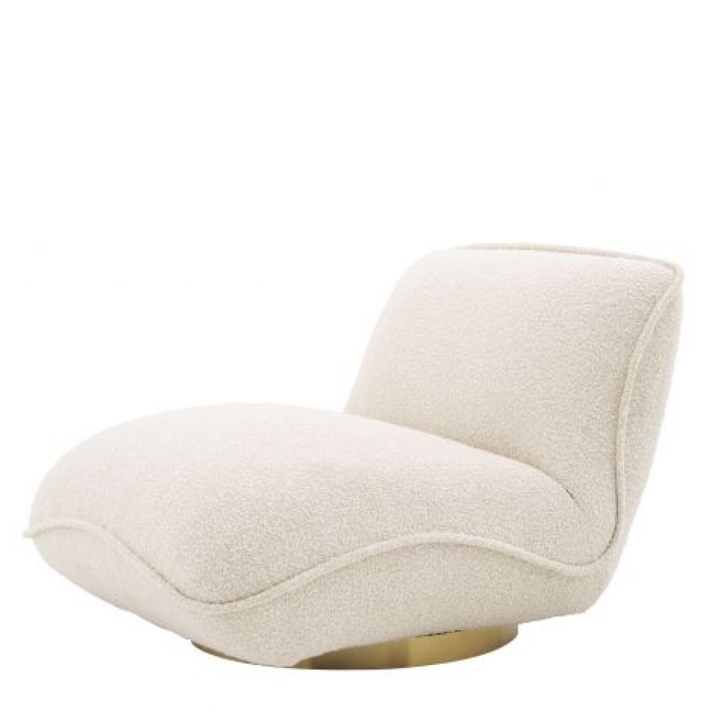 Fotoliu Relax Eichholtz tapitat cu Stofa Boucle Crem cu baza din Otel inoxidabil Auriu H71xL85.5xA105cm