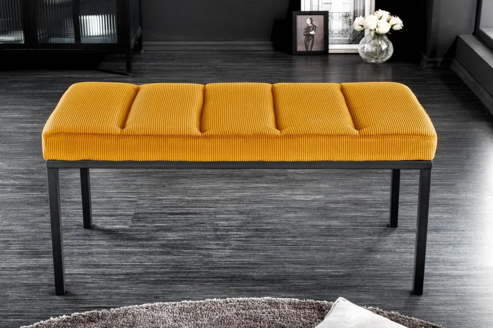 Bancheta din Metal Negru si Catifea raiata Galben H42xL80cm Boutique