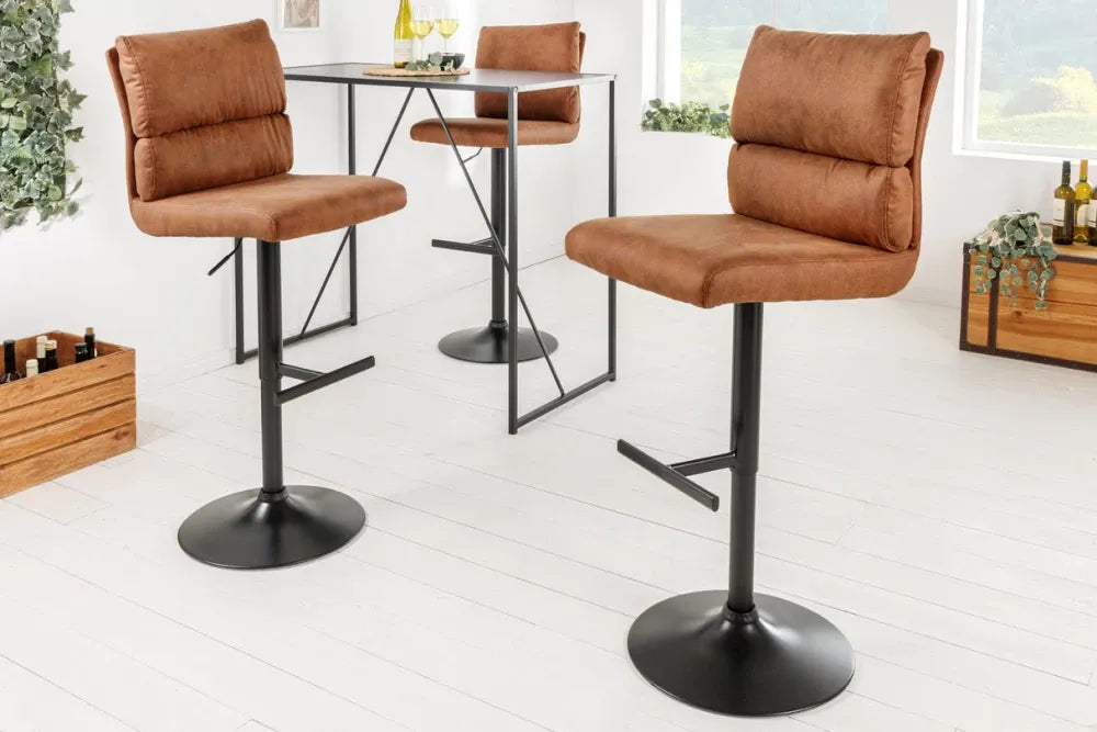 Set 2 scaune de bar din Metal Negru si Microfibra Maro H100-121xL45cm Comfort