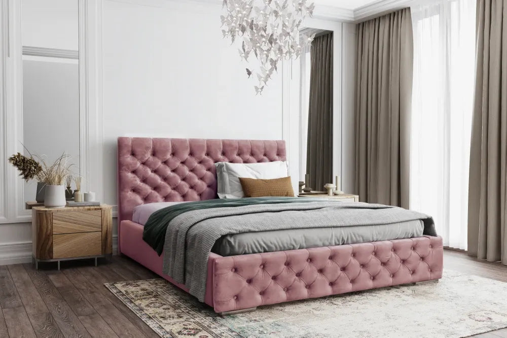 Pat 160 x 200 tapitat cu Catifea Magic velvet Roz pudrat Lora