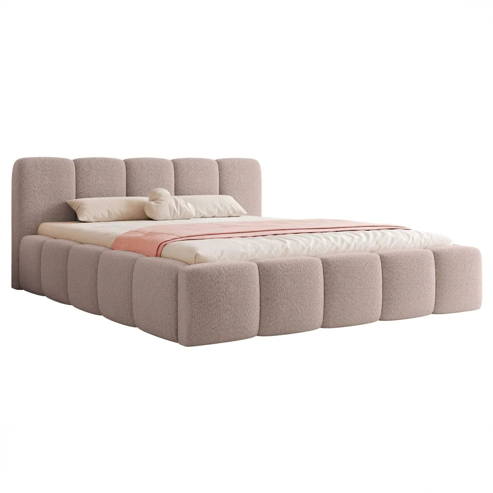 Pat 120 x 200 tapitat cu Stofa boucle Abriamo Roz Aeris