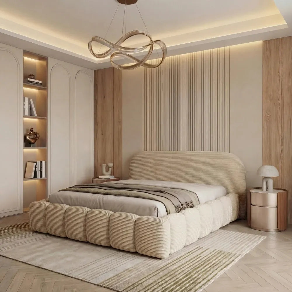 Pat tapitat cu material raiat Crem 160 x 200 Orlando slim