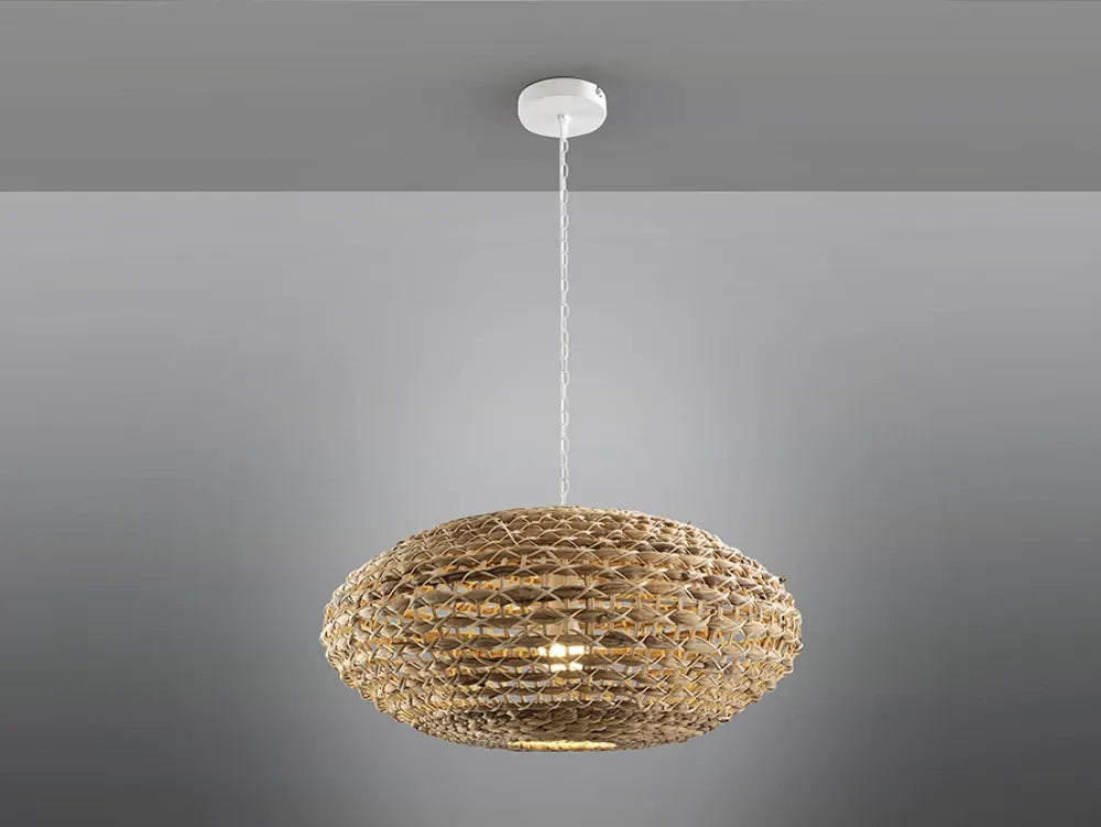 Pendul din Metal Alb si Ratan Maro H220xD60cm Nana