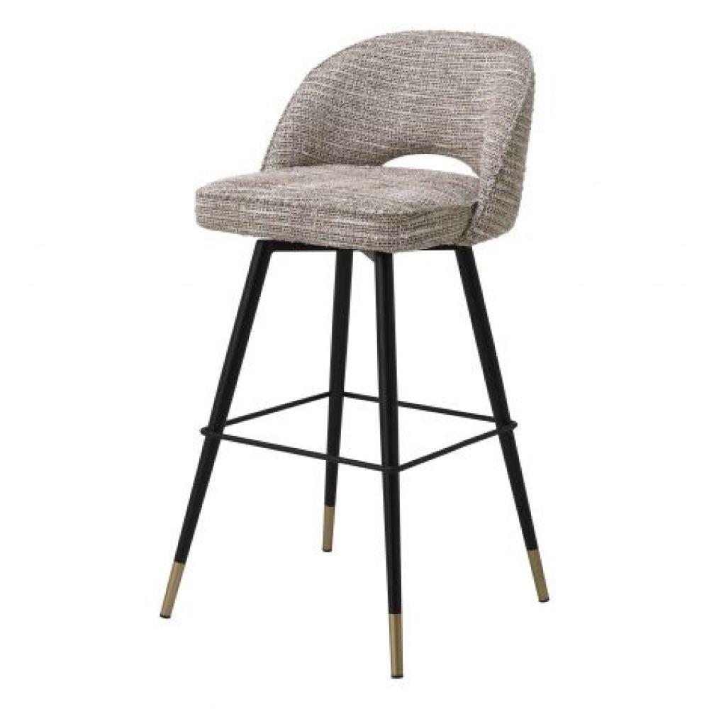 Set 2 scaune de bar rotative tapitat cu Material Textil Bej cu picioare din Metal Negru/Auriu H103xL51xA52cm Cliff