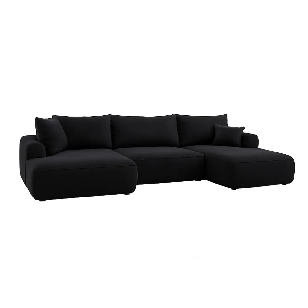 Coltar extensibil catifea vogue negru cu lada depozitare Nubio III 364x159cm