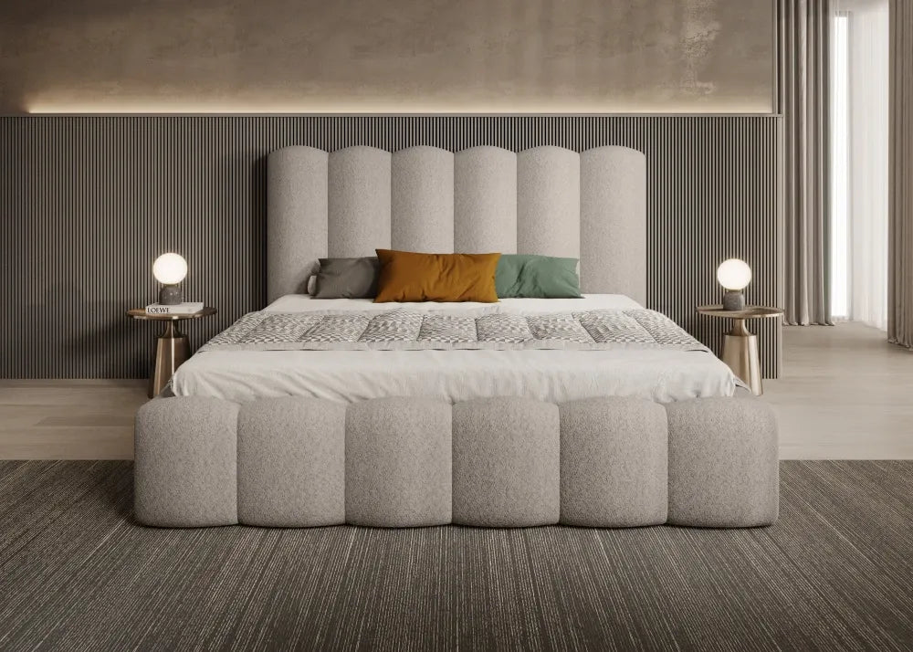 Pat 140 x 200 tapitat cu Stofa boucle Abriamo Bej Aveline