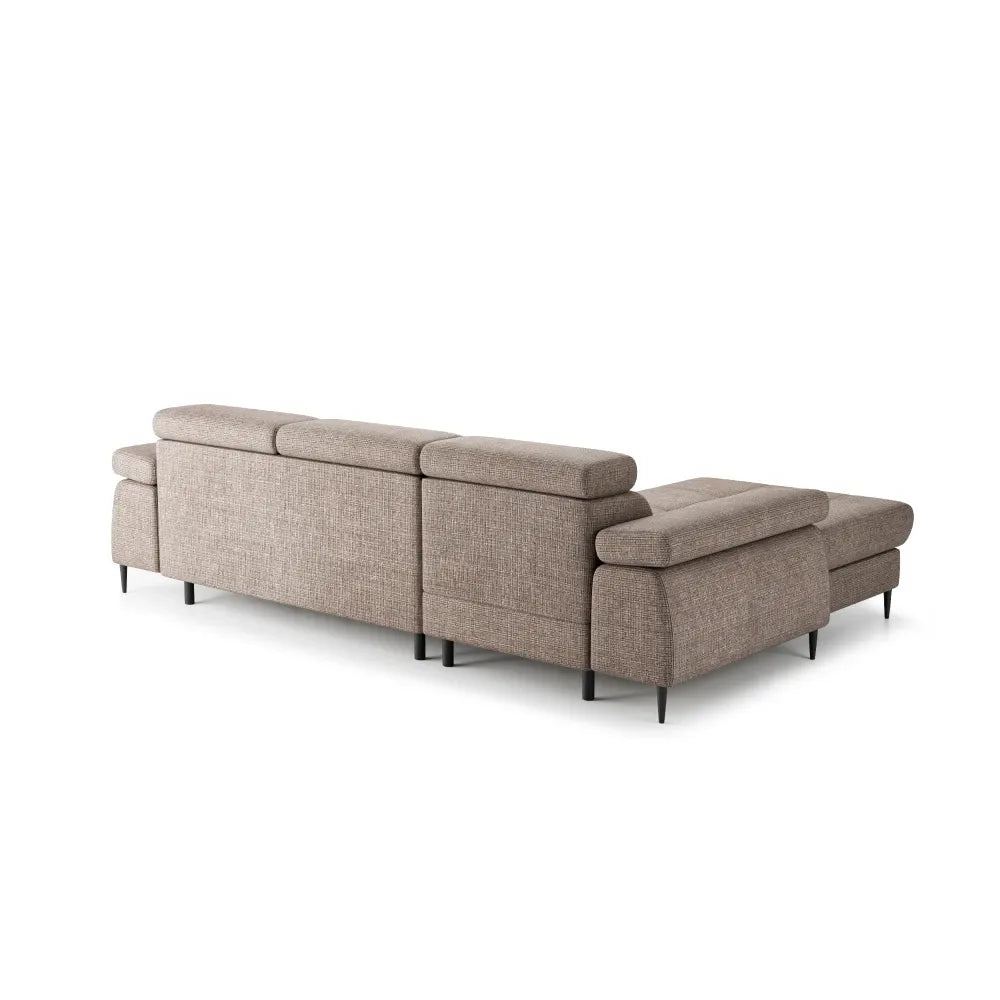 Coltar extensibil tapitat cu Chenille Bej inchis cu lada depozitare Cordoba I